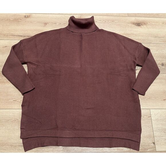 Women's EFAN Turtleneck Tunic Sweater Brown Split Hem XL EUC! - Picture 1 of 5
